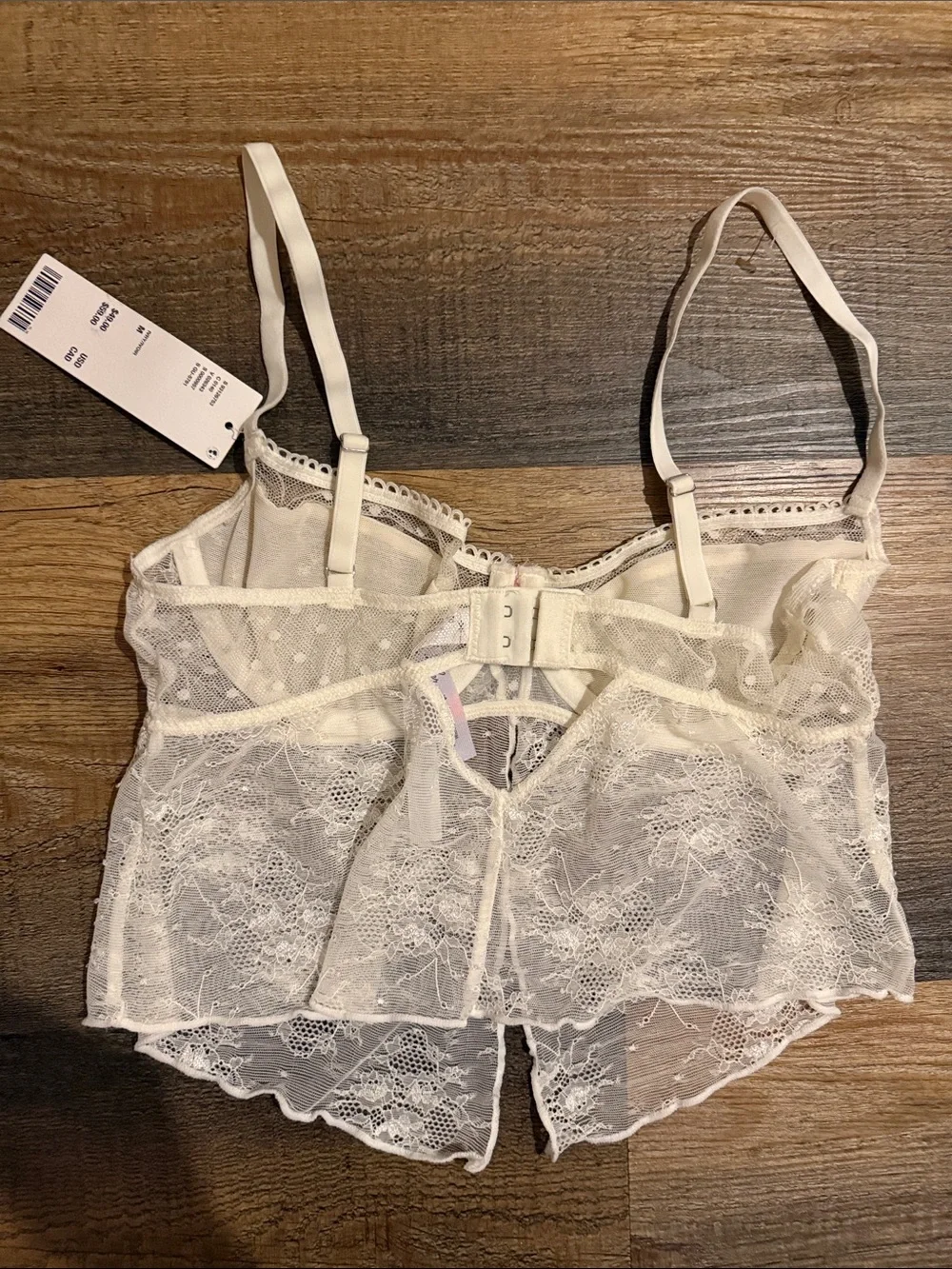 Urban Outfitters Ivory Sheer Lace Babydoll Chemise with Pink Accent
